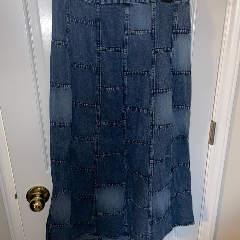 Denim Patchwork Maxi Skirt